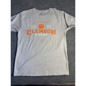 NCAA Clemson Tigers Russell Athletic T Shirt Football Mens Medium Gray Crew Neck